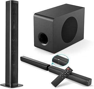 Soundbar 2.1 Canais Home Theater - 3D Surround 360°, RMS 80W/MAX 360W, Subwoofer Incluso + Controle Remoto, Design Desmontável, Bluetooth+HDMI, Compatível com Diversos Dispositivos
