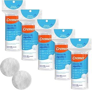 Kit Discos de Algodão Cremer 100% Algodão 250 Unidades (5x50) Macio e Absorvente