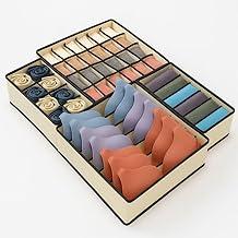 Combo 4 Organizadores de Gavetas para Roupas Íntimas, Meias, Sutiãs, Cuecas e Camisetas - Divisórias em Tecido Dobrável Praticidade para Gevetas e Armários (Bege)