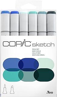 COPIC Marcador Sketch Ponta Dupla Redonda e Chanfrada, Estojo com 6 Cores Sea & Sky