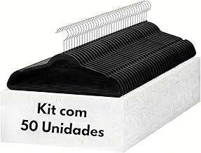 Cabide De Veludo Preto Adulto Ultrafino Slin Antideslizante Kit com 50 Un.Cabides 360°Graus Para Roupas Casacos Camiseta Calça Reforçado