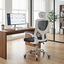 Cadeira de escritório ergonômica Bari com apoio de cabeça 2D, tela mesh respirável, apoio lombar, braços ajustáveis, giratória, reclina 180° e suporta até 120kg (Cinza)