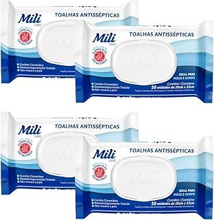 Mili Care Lenço Umedecido Antisséptico 4 Pacotes 200un Toalhas Mãos Corpo