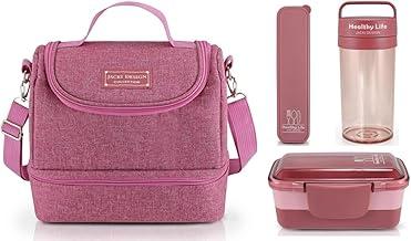 Kit Completo Jacki Design: Bolsa Térmica 2 Compartimentos, Porta Talheres, Marmita 950ml 2 Andares, Garrafa Squeeze 550ml. Organize-se com estilo! (CONCEPT, Rosa)