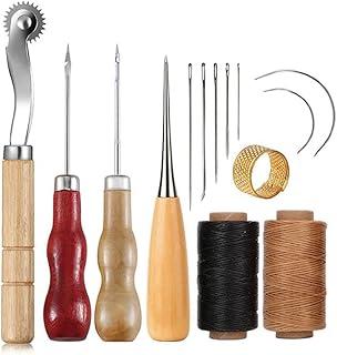 Kit de Ferramentas para Artesanato em Couro, Conjunto Completo com Furadores, Agulhas e Linhas para Costura Manual