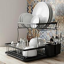 Escorredor de Louça 2 Andares em Aço Carbono Organizador Escorredor de Pratos Inox com Suporte Talheres Premium
