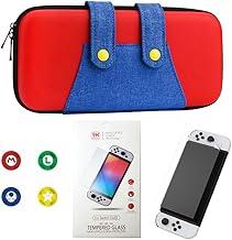 Bolsa Case Estojo Compatível Com Nintendo Switch Oled Mario Vermelho EVA + 4 Grips + Película Premium