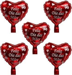 Kit 10 Balões Coração Vermelho 10" (25cm) com Estampa Feliz Dia das Mães Decoração para Festas, Homenagens e Surpresas Especiais