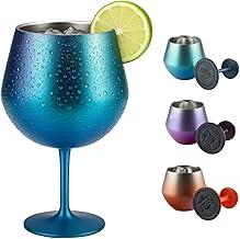 Taça Térmica Inox 2 em 1 Vinho Gin Drinks Cerveja 414ml Copo Térmico Haste Removível Aço Inoxidável Conserva Bebidas Geladas Isolamento Térmico Parede Dupla Cocktail Coquetel (AZUL)
