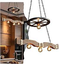 Luminária Rústica Caibro Roda De Carroça Invertida 4 Bocais Industrial Estilo Clássico Convencional Madeira Envernizada Tratada Rústico (M)