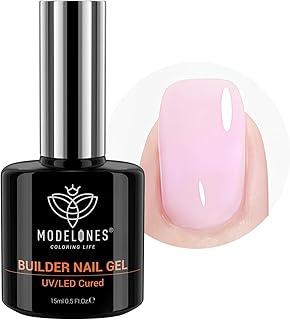 Modelones Builder Gel para unhas, construtor rosa bebê 8 em 1, esmalte em gel com base de borracha rosa pastel, endurecedor de base de cor curada por lâmpada LED, fortalecedor de construção Apex, extensão para salão de beleza DIY para meninas e casa