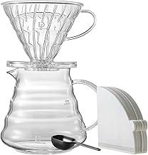 Kit Cafeteira V60-02 Jarra Vidro Borosilicato 500ml + Suporte Filtro + Medidor de Café + 40 Filtros
