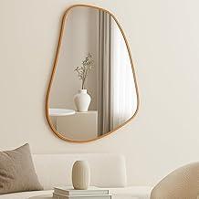 Espelho Orgânico Moldura em Couro Médio 53x73cm Modelo Moscou Design Moderno e Elegante para Ambientes Sofisticados (Caramelo)