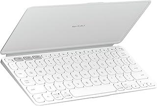 Teclado Sem Fio Portátil Logitech Keys-To-Go 2 para Tablets, iPad, iPhone, macOs e Windows, com Capa Integrada, Conexão Bluetooth e Easy-Switch para até 3 Dispositivos - Cinza Claro