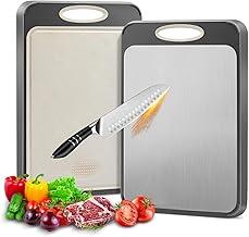 Tábua de Corte Dupla Face Inox e PP - Tabua de Carne Inox Antibacteriana, Tábua de Corte de Aço Inoxidável - Utensílios de Cozinha Profissionais 40×27×1.5cm, Antiderrapante e Antimicrobiana