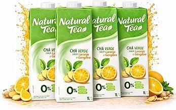 Kit com 4 Unidades - Chá Verde Laranja & Gengibre NATURAL TEA 1L - Zero Açúcar e Zero Calorias - Pronto para Beber - Rico em Vitamina C - Sem Glúten - Pack Supereconômico