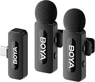 BOYA Microfone sem fio BY-V20 USB-C para Android Type-C, iPhone 16/15, 328FT Los Range, bateria 9H, redução de ruído, mini microfones de lapela sem fio para entrevista YouTube TikTok (2TX+1RX)