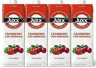 Kit com 4 Unidades - Suco Funcional Antioxidante JUXX Cranberry com Morango 1L - Bebida Pronta à Base de Frutas Vermelhas - Rico em Vitamina C - Sabor Refrescante - Sem Conservantes - Pack Supereconômico