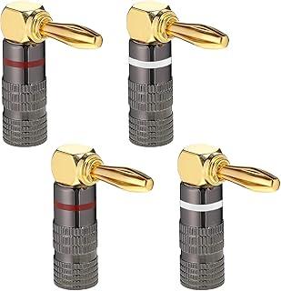 Plugues banana de ângulo reto para fio de alto-falante, 2 pares/4 peças de alto-falante de 90 graus, plugues de bananas, conector banhado a ouro para placa de parede banana, receptor A/V, sistema de