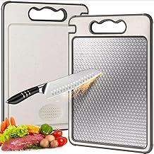 Tabua de Corte 2 em 1 Inox 304 e Polietileno Dupla Face com Amolador de Facas Embutido para Carne Cozinha Profissional Antibacteriana Antiodor Resistente a Corrosao para Carnes Legumes Frutas