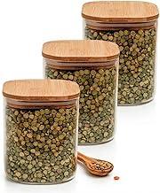 Kit 3 Pote Hermético Vidro 800ml Tampa Bambu Porta Condimentos Transparente Para Cozinha Uso prático