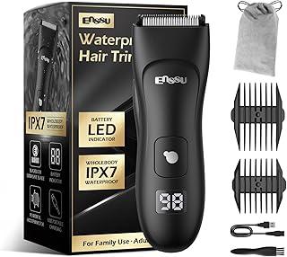 ENSSU - Aparador Elétrico para Homens, com Lâmina de Cerâmica, À Prova d'Água, Recarregável (Lítio), Preto, para Barba, Peito, Virilha e Púbicos