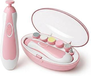 Kit Manicure Elétrico Bebê – Cortador de Unhas Seguro e Silencioso com 6 Lixas (Rosa)