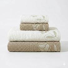 Jogo de Toalhas 4 peças Luxo 100% Algodão Banhão 500g/m² Grossa Macias, Felpudas e Alta Absorção Sarah Enxovais - 2 Banhão + 2 Rosto (Branco - Avelã)