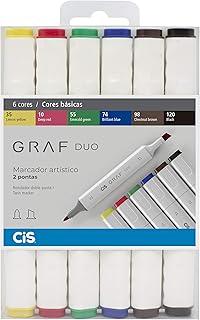 Marcador Artístico 2 Pontas, CiS, Graf Duo, 59.74, 6 Cores Básicas