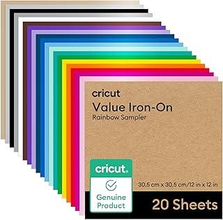 Cricut Value Iron-On, Transfer termocolante para camisas, vestuário, chapéus e mais, Kit Rainbow de cores, 30 x 30 (cm) - 20 folhas