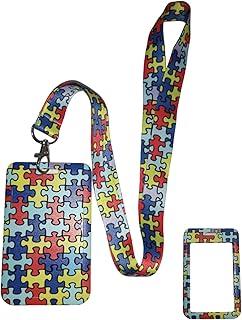 Cordão Autismo Quebra Cabeça Porta Crachá Autista Cartão Identificação Personalizado Bilhete Único Escolar Trabalho (Quebra cabeça colorido)