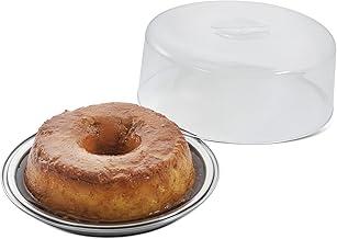 Prato para Pudim com Base em Aço Inox e Cúpula em Poliestireno, Transparente