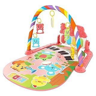 Tapete Infantil de Atividades Sensorial para Bebê Interativo com 5 Móbiles e Piano Musical com Som e Luzes (Rosa)