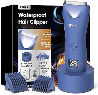 ENSSU Aparador de pelos corporais masculino – Aparador Meridiano à prova d'água com luz LED, motor rápido de 6000 RPM, 5 configurações de comprimento, IPX7 para púbico, peito e bolas (Azul)