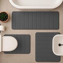 Decolab Tapete Antiderrapante Banheiro Super Soft | Kit Tapete Banheiro Box ou Banheira Completo | Jogo Tapetes Para Banheiro Multiuso Decoração Quarto (Cinza-escuro, 3 Peças)