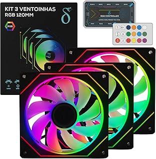 Kit 3 Air Coolers Fan 120mm LED RGB 12V 1200 RPM com Controle Remoto para PC Gamer