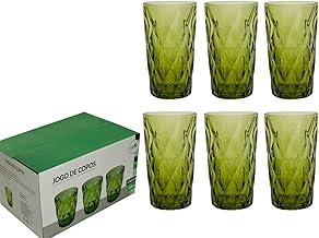 Jogo De Copos 6 Peças 330ml Vidro Colorido Diamod Chique -CASITA (VERDE)