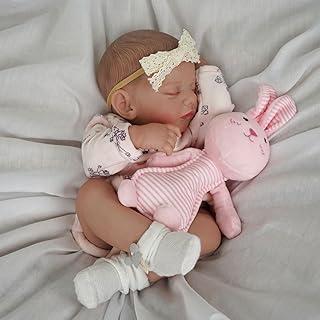 Bebê Reborn Menina Boneca Dormindo de Silicone Realista 48cm Pode Tomar Banho