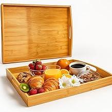 Bandeja Retangular de Bambu c/Alça Lateral 46x33cm Bandeja de Servir Café Da Manhã Decoração Cantinho Café Grande Yab