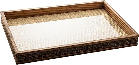 WOLFF - Bandeja de Madeira Coquinho com Sisal Natural 37cm x 23cm x 4,5cm - Woodart