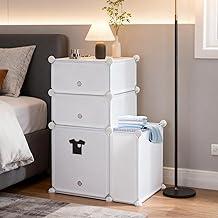 Mesa de Cabeceira Modular com Tampa com Divisoria Armário,Armário Modular de Gavetas,Plástico,Empilhável,Grande,Branco,Módulo 3