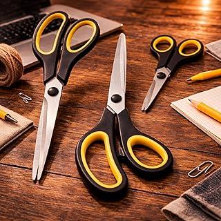 Kit 3 Tesouras Premium Multiuso Aço Inox, Tesoura de Cozinha, Escritório e Artesanato, Lâminas Ultra-Afiadas para Corte Preciso, Cabo Ergonômico, Tamanhos Pequeno, Médio e Grande, Uso Profissional