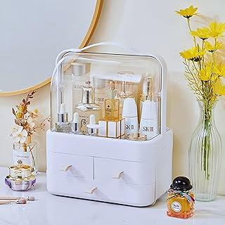 Porta Maquiagem e Organizador de Joias Multiuso – Acrílico Transparente com 3 Gavetas e Tampa Flip Top, Compartimentos para Cosméticos, Bijuterias e Acessórios (Branco)