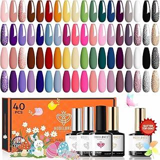 modelones Modelones 40 Pcs Gel Nail Polish Set, 36 Cores Primavera Branco Nude Marrom Preto Gel Polish Kit Vermelho Rosa Choque Azul Verde Glitter Gel Nail Polish 2025 W Base& Matte& Glitter& Glossy