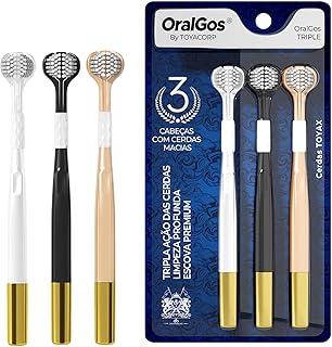 OralGos Escova de Dente 3 Faces Ultra Macia, para Gengivas Sensíveis, 3 Unidades, Adulto, Multi-Cores, Prática para Viagem, Inovadora e Funcional