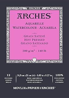 ARCHES, Aquarelle 300 g/m² Grão Satinado Branco Natural Bloco 14,8x21 12 Folhas., A1795095