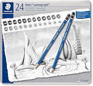 STAEDTLER Lápis Grafite Mars Lumograph Estojo de Metal 24 unidades - 100 G24-12B - 10H - Feito Madeira Certificada PEFC